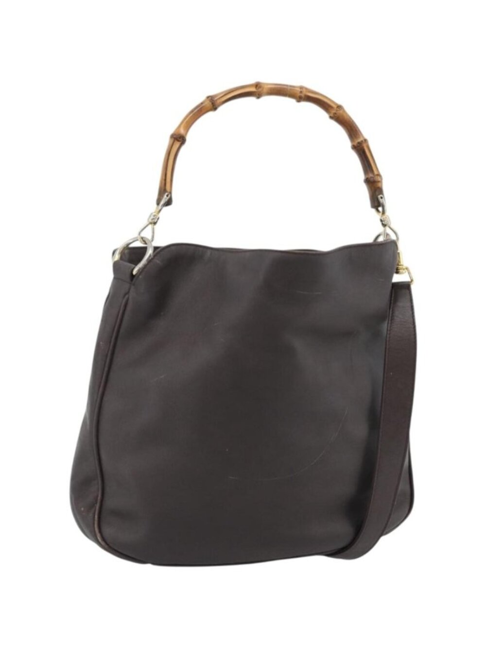 GUCCI Bamboo Shoulder Bag Leather 2way Brown Gold 001 1781 1638
